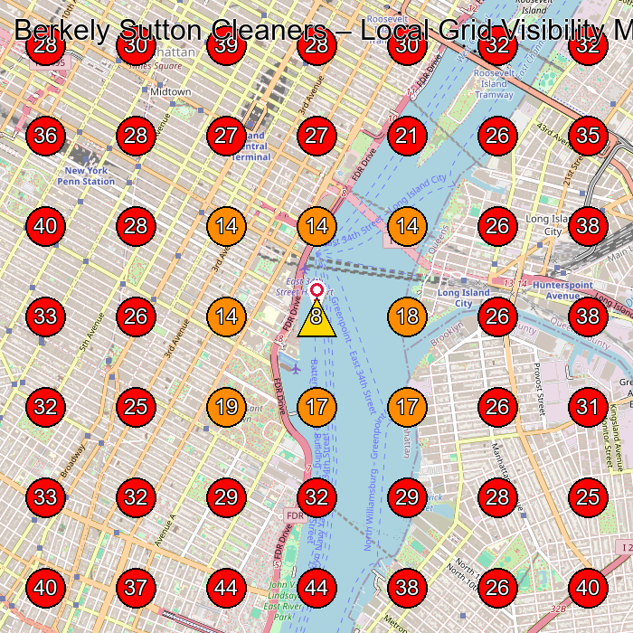 Berkely Sutton Cleaners GeoGrid visibility map for Dry Cleaner in New York